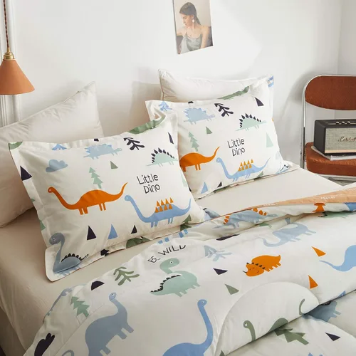 Vista 3 de Joyreap Juego de edredón de algodón de 3 piezas para niños, edredón de algodón tamaño individual de dinosaurio para niños y niñas, diseño reversible