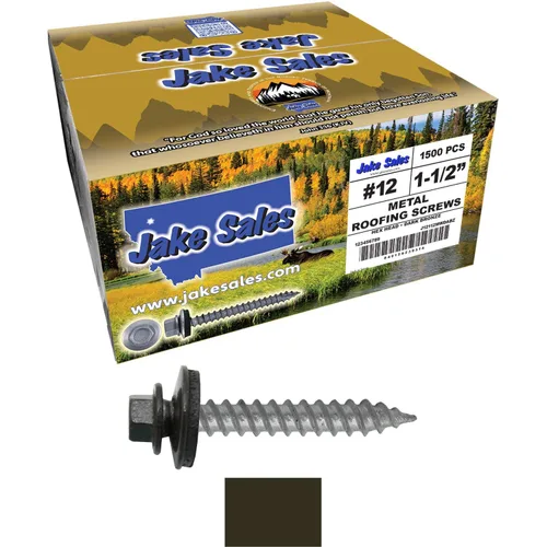 Vista 79 de 12 tornillos para techos de metal gris ABC de 1-1/2 pulgadas, cabezal de arandela hexagonal, arranque automático/roscado, arandela EPDM. 1 bolsa