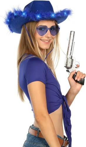 Vista 6 de Funcredible Purple Light Up Cowboy Hat and Glasses - Cowgirl Hat for Girls - Cowboy Hat with Feathers - Cowgirl Accessories