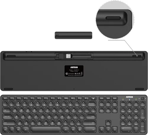Vista 2 de Arteck Combo de teclado y mouse inalámbricos de 2.4G, teclado ultradelgado de tamaño completo y ratones ergonómicos para computadora, computadora