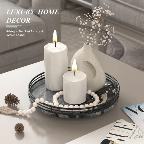 Vista 5 de Marble Lazy Susan - Tocadiscos para mesa, bandeja redonda de mármol de grano de madera antigua de 10 pulgadas para mesa de comedor, encimera de Negro