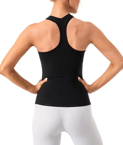 Vista 4 de Ukaste Camiseta sin mangas de entrenamiento para mujer Studio Essential con espalda cruzada de algodón suave para yoga y correr