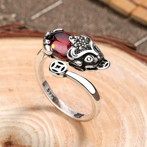 Vista 7 de Roexboz Anillo de plata Pixiu Budista Feng Shui Anillos para hombres y mujeres, apertura ajustable, anillo de riqueza de la suerte, regalo