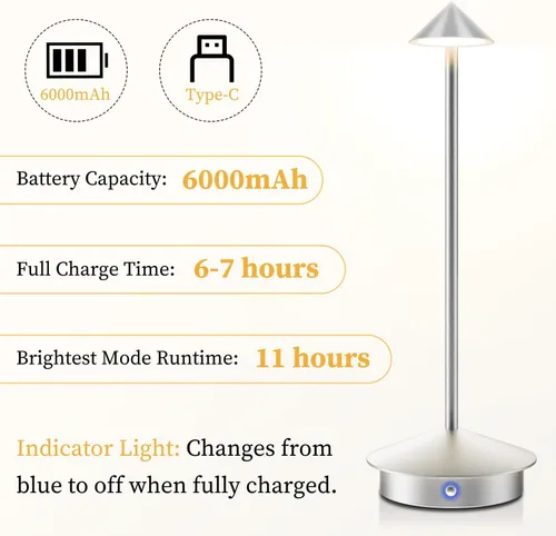 Vista 2 de Paquete de 2 lámparas de mesa inalámbricas recargables, portátiles de 6000 mAh, funciona con pilas, lámpara de escritorio LED para exteriores