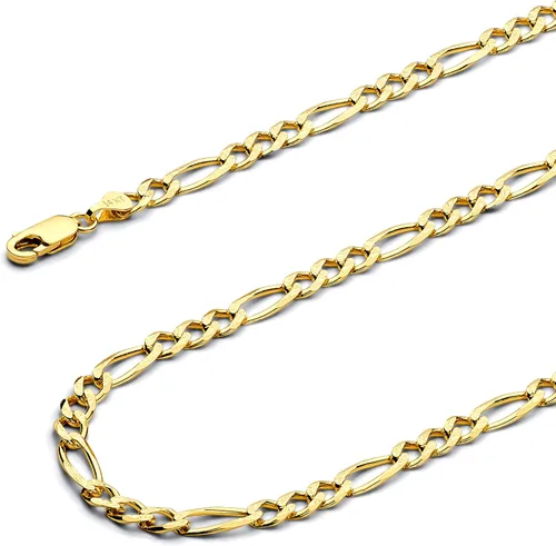 Vista 16 de Wellingsale Cadenas Figaro de oro macizo de 14 quilates (opciones seleccionadas)