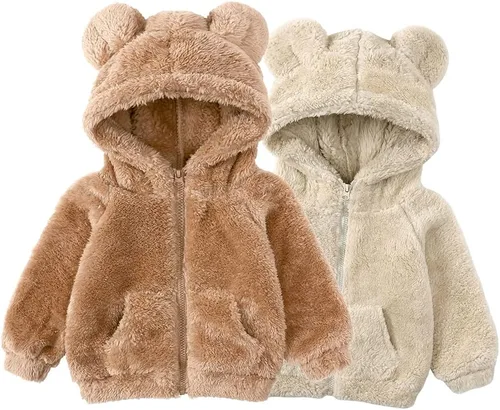 Vista 4 de Chaqueta de abrigo con capucha con forro polar, para recién nacidos, bebés, niños y niñas, diseño de dibujos animados, con orejas, abrigo cálido