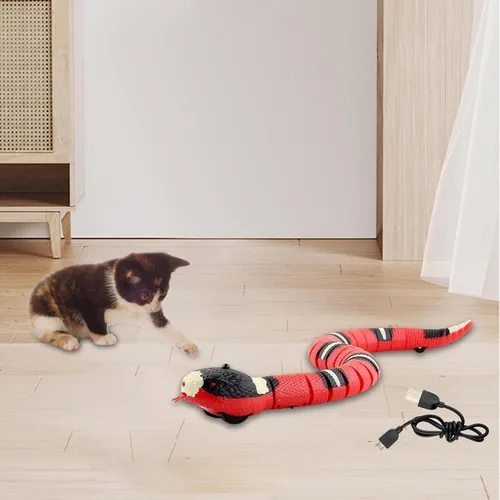Vista 5 de Gralara Inteligente Sensing Serpiente Gato Interacción Jugar USB Recargable Serpiente Eléctrica Juguete Serpiente Falsa Serpiente para April Fools