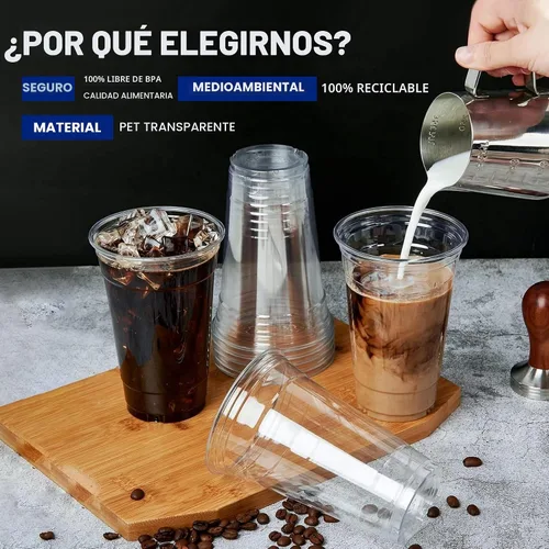 Vista 8 de Paquete de 50 vasos de plástico de 20 onzas con tapas y popotes.