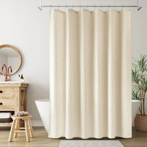 Vista 3 de Nanspring Cortina de ducha de lino para baño, 72 x 72 pulgadas, 1 panel Beige