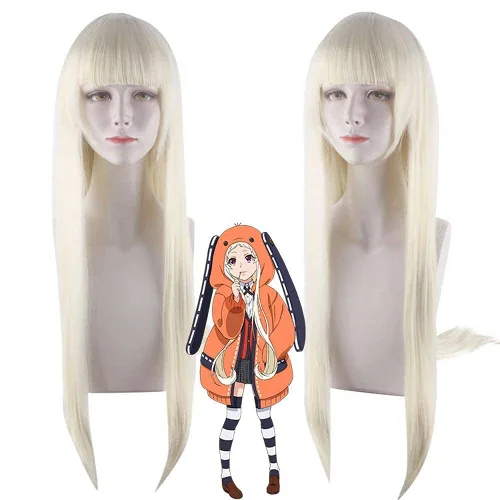 Vista 2 de LCNING Pelucas de cosplay de anime Kakegurui Yomoduki Runa, peluca rubia de leche, pelucas de fiesta y gorro de peluca