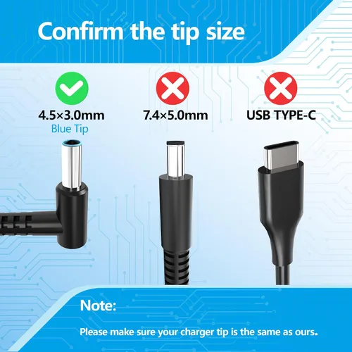 Vista 2 de Cargador de 45 W compatible con cargador de portátil HP Punta azul de 0.177 in, 741727-001 TPN-C125 HSTNN-LA40 HSTNN-DA40 854054-002 HSTNN-CA40