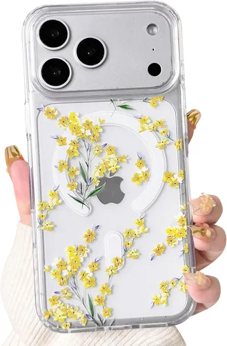 Vista 85 de NITITOP Funda magnética transparente compatible con iPhone 14 Plus/15 Plus, compatible con MagSafe lindas flores, hojas florales para mujeres