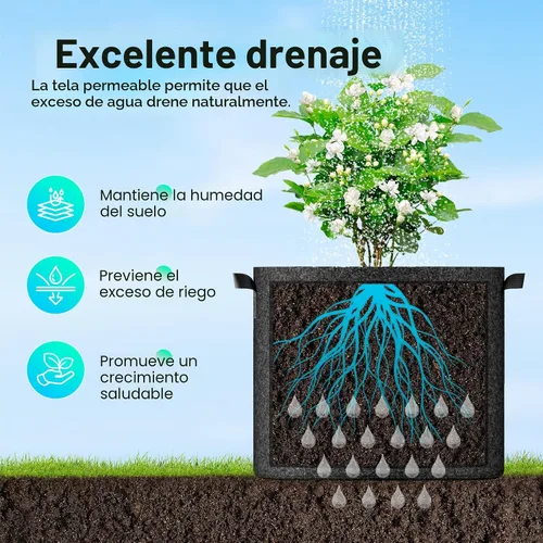 Vista 3 de Land Guard Paquete de 10 bolsas de cultivo de tela de 5 galones, macetas de jardín no tejidas gruesas, bolsas de cultivo con asas, color negro