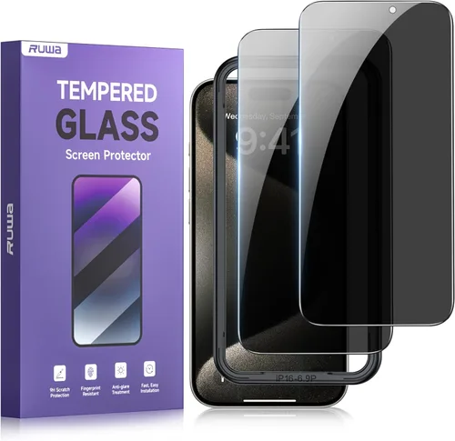 Vista 18 de ruwa Protector de pantalla de privacidad para iPhone 12 Pro Max [6.7 pulgadas] [2 unidades] Película de vidrio templado antiespía con marco
