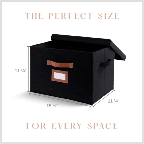 Vista 3 de Paquete de 3 cajas de almacenamiento grandes de tela con tapas (15.75 x 11.25 x 11.25 pulgadas), contenedor decorativo con tapa, soporte