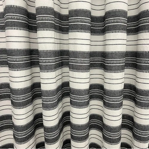 Vista 3 de Serafina Home Cortina de ducha de tela blanca y negra a rayas náuticas: hotel de lujo 100% algodón con tejido decorativo detallado para baño 70 "x