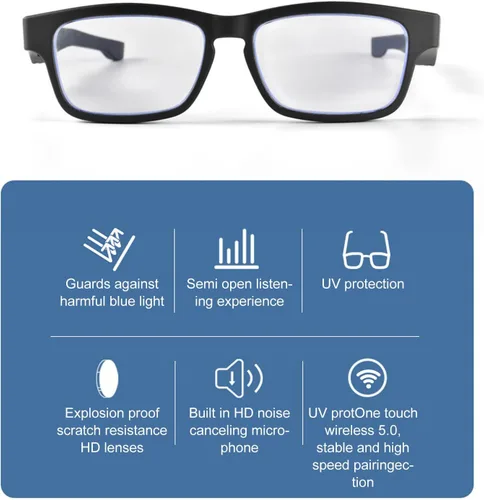 Vista 3 de VBESTLIFE TR90 - Lentes de audio Bluetooth 5.0 con micrófono integrado, cancelación de ruido, lentes de sol para hombres y mujeres