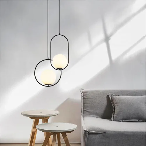Vista 6 de KCO Iluminación moderna de globo de vidrio esmerilado, lámpara colgante de 1 luz grande globo colgante lámpara colgante de bola ajustable para isla