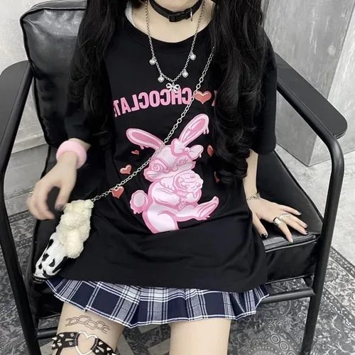 Vista 3 de CYee Women Y2K Grunge Hip-hop Oversized T-Shirt Summer Cartoon Print Indie Sweatshirt Goth Harajuku Alt Streetwear