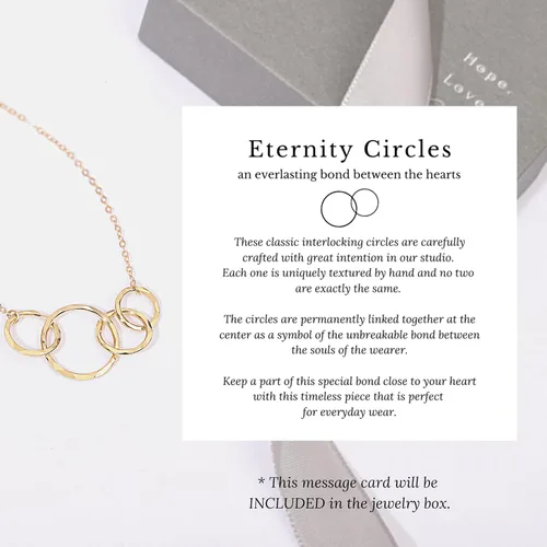 Vista 4 de HOPE LOVE SHINE Birthday Necklace Fashion Jewelry 16+2", 14K Gold Plated Sterling Silver with 3 Interlocking Rings, Hypoallergenic and Comfortable