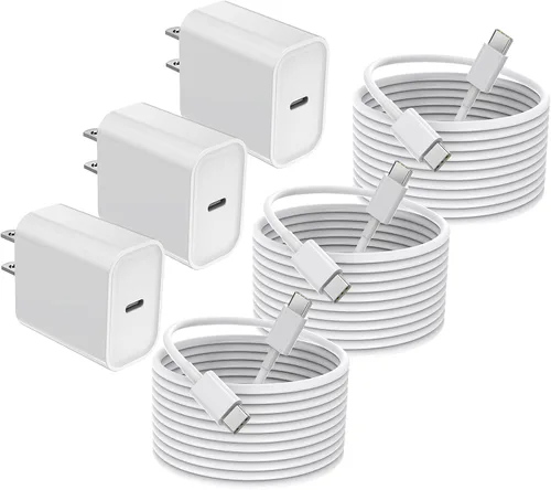 Vista 8 de Cargador para iPhone 16/15 Pro Max de carga rápida, bloque de cargador USB C de 20 W, paquete de 3 cables de carga rápida tipo C, cable de carga