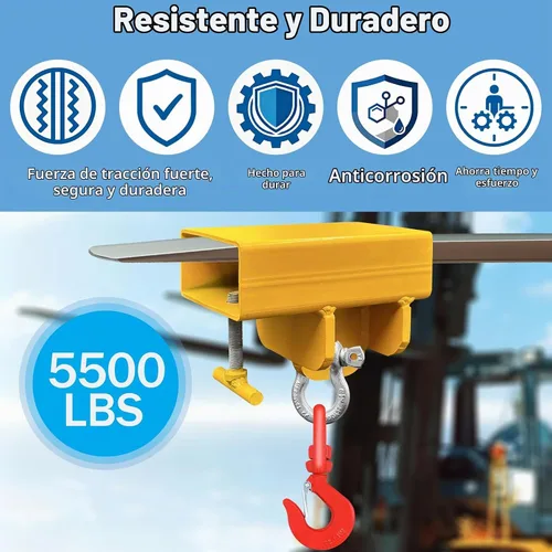 Vista 8 de Accesorio de gancho de elevación para montacargas, 5500 libras de capacidad de gancho de elevación de carretilla elevadora, Grúa móvil de carretilla