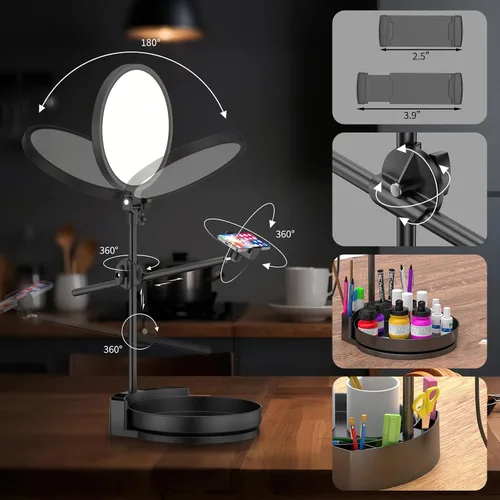 Vista 7 de Iluminación de zoom brillante para computadora, iluminación de escritorio ajustable para videollamadas, anillo de luz de pantalla completa regulable
