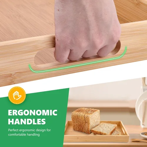 Vista 3 de Bandejas de bambú para comer en el sofá, platos de fiesta para servir alimentos, bandeja decorativa para encimera de cocina rectangular