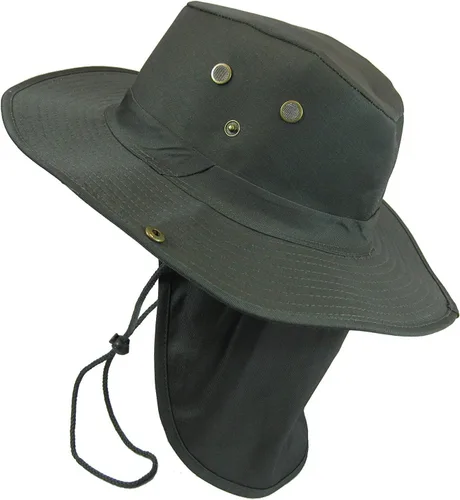 Vista 3 de Mrlahat Sombrero de protección solar de verano con ala ancha para safari al aire libre con solapa ancha para orejas y cuello Negro