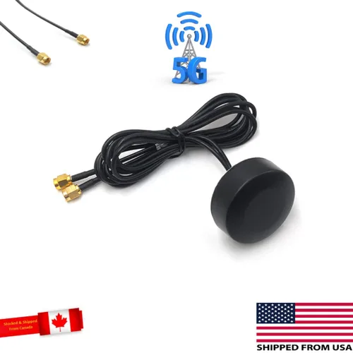 Vista 2 de CompuPort - Antena de disco omnidireccional 5G LTE MIMO con conectores macho SMA de doble diversidad con cables de 15 pies para módems inalámbricos