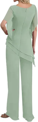 Vista 2 de JAEDEN Mother of the Bride Pantsuits Chiffon - Long Jumpsuits Sleeves Mother Groom