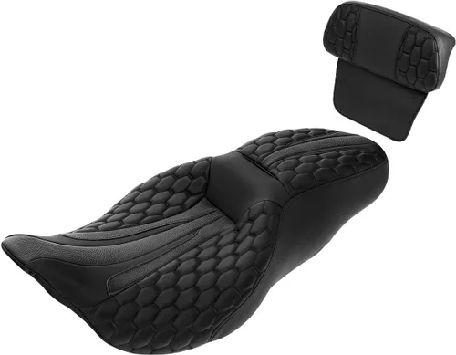 Vista 41 de Asiento de conductor, pasajero y piloto - SLMOTO Asiento de motocicleta de una pieza para 2 personas, compatible con Harley Touring Road King CVO