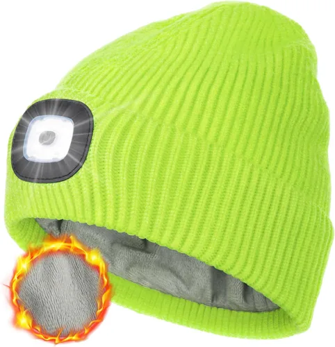 Vista 13 de MELASA Gorro de invierno con forro polar LED, recargable por USB, gorro cálido con luz integrada, regalos para hombres, papá, esposo, él