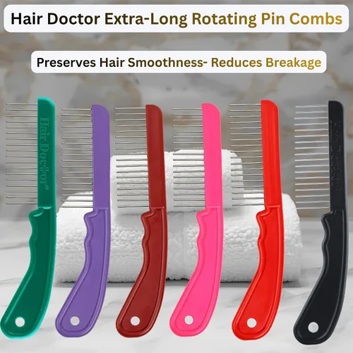 Vista 8 de The Hair Doctor - Peine de pelo extra largo de 1 1/4 pulgadas con dientes giratorios suaves y sedosos para evitar daños en el cabello (rojo hermoso)
