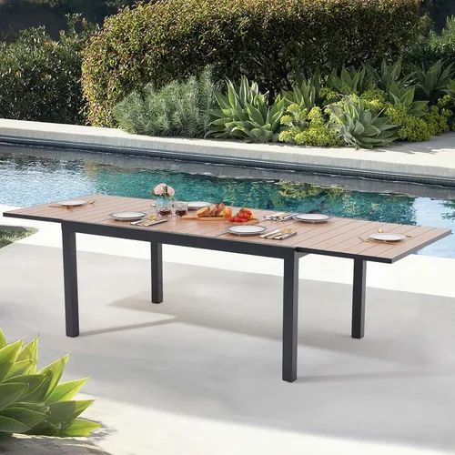Vista 8 de Soleil Jardin Mesa de Comedor Extensible de Aluminio para Patio, 63" - 105", Mesa Rectangular Ajustable para Interiores y Exteriores con Superficie