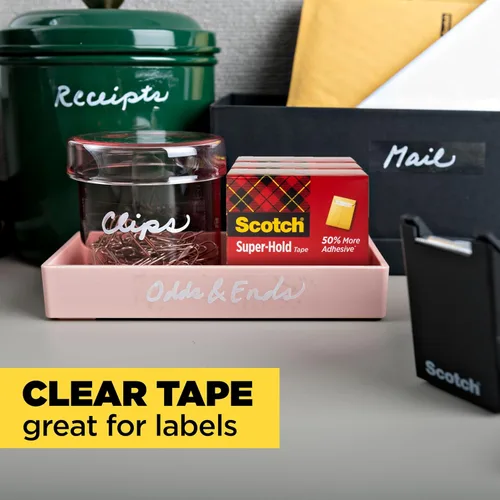 Vista 6 de Scotch Dispensador de cinta adhesiva Super-Hold Tape, dispensador negro, 1 pulgada de núcleo, 12 paquetes (700K10C18BLK)