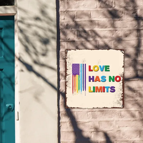 Vista 4 de UFunhome Letrero de hojalata con texto en inglés «Love Has No Limits Only People D», letrero de hojalata de pared con texto en inglés «Love Has No