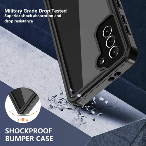 Vista 4 de Oterkin Funda impermeable para Samsung Galaxy S21 con protector de pantalla integrado, a prueba de polvo, a prueba de golpes, 360, carcasa