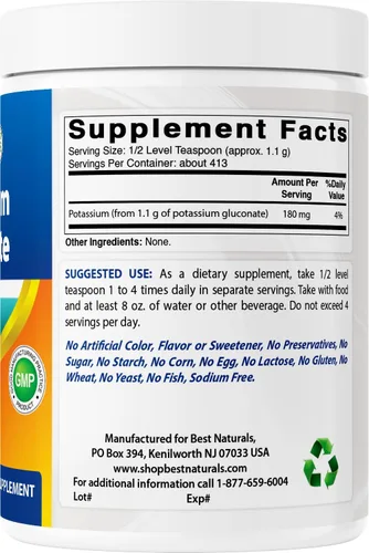 Vista 6 de Best Naturals Polvo de gluconato de potasio de 1 libra (1 libra (paquete de 3))
