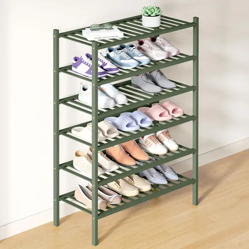 Vista 42 de Smiry Zapatero de bambú para armario, organizador de zapatos de madera de 3 niveles, estante apilable de almacenamiento de zapatos de madera