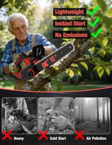 Vista 3 de Motosierra eléctrica sin escobillas de 12 pulgadas, inalámbrica, para batería Dewalt de 20 V, motosierra compacta con corte potente de 44.3 pies/S