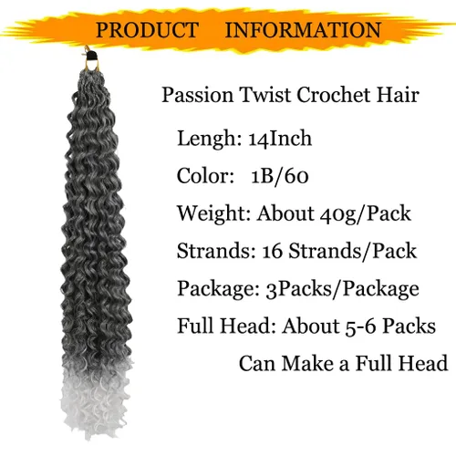 Vista 4 de 3 trenzas de ganchillo Passion Twist, cabello sintético preseparado para trenzar de 14 pulgadas, 3 paquetes de cabello trenzado pretrenzado