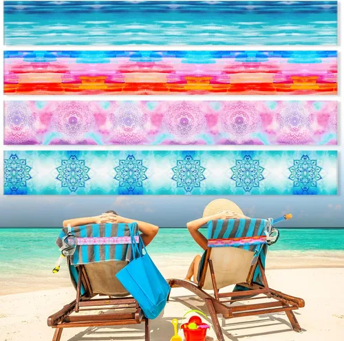 Vista 22 de Boao 4 paquetes de bandas de toalla para silla de playa, esenciales para piscina y crucero, elásticas y resistentes al viento, clips para toallas