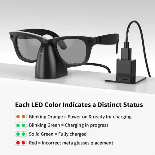 Vista 3 de Soporte de carga compatible con gafas inteligentes RayBan Meta, base de carga portátil para Wayfarer, Headliner y Skyler Gen 1 con cable USB-C de 59