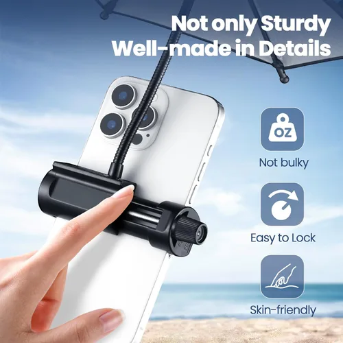 Vista 6 de OUTXE Paraguas de teléfono con clip fuerte para sol, mini cubierta de bronceado para celular iPhone/Android (negro) (paquete de 1)