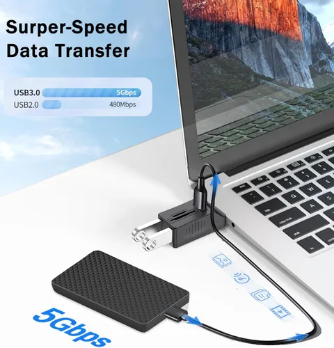 Vista 5 de VIENON Hub USB 5-Puertos 3.0 con Lector de Tarjetas SD TF, Adaptador Extensor USB con Lector de Tarjetas de Memoria SD/Micro SD, Puertos USB