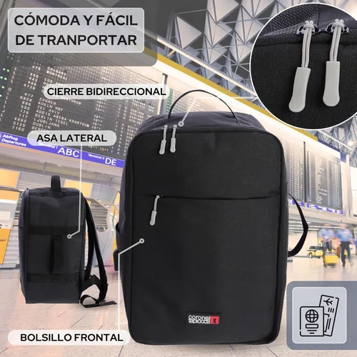 Vista 3 de Coronel Tapiocca Mochila unisex Viaje Cabina Avion Avion Cabina Mochila de viaje, Negro/Blanco