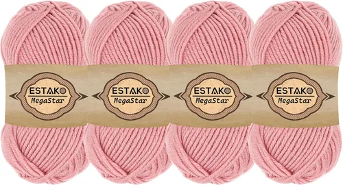Vista 17 de Estako Megastar, 3.52 Oz (100g) de hilo de acrílico 75% y lana 25%, suave, peso grueso voluminoso #5 para crochet y tejer 120 yardas (110m)