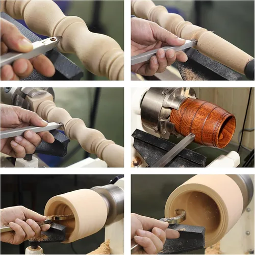 Vista 5 de Juego de herramientas de torneado de madera con punta de carburo de tamaño completo con mango de goma 6pcs Roughing and Finishing Swan Neck