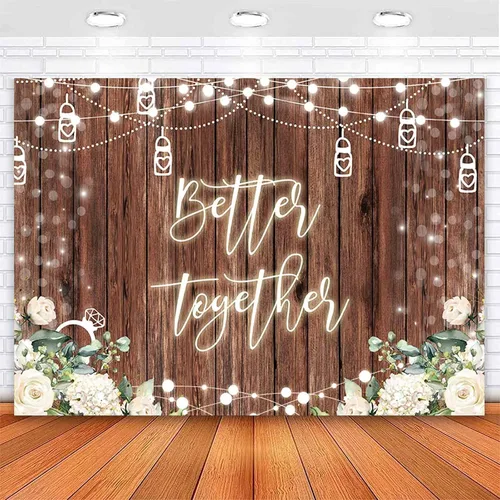 Vista 4 de Sensfun Better Together - Telón de fondo para despedida de soltera, boda, flores blancas de madera rústica, decoración de fiesta de compromiso